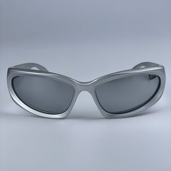 NEW Balenciaga BB0157S 004 Silver Grey Wraparound Extreme Unisex Sunglasses - Picture 5 of 12
